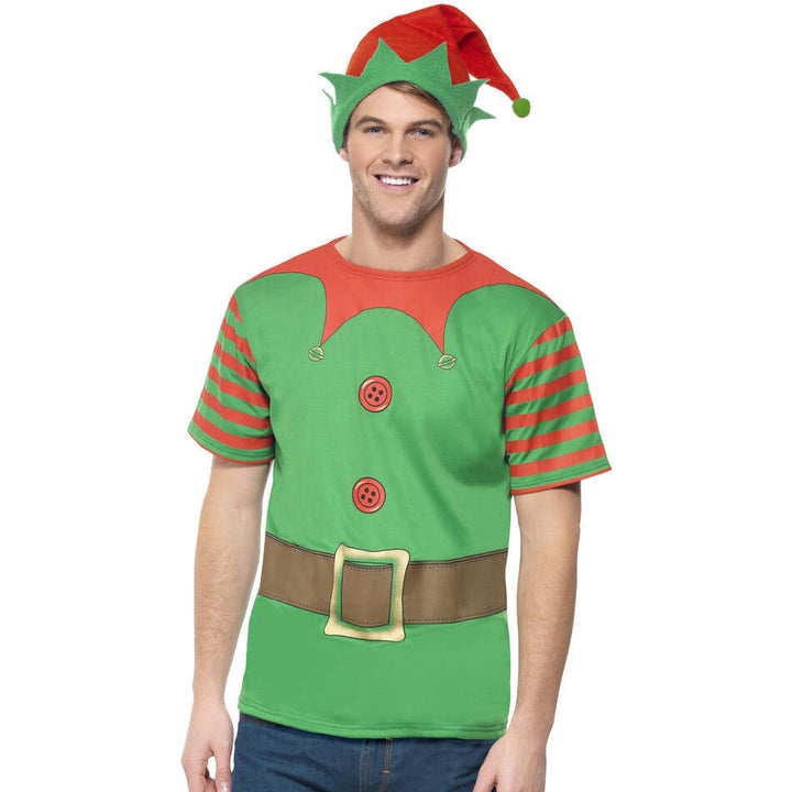 Elf Instant Kit Green Red T Shirt and Hat Adult Costume Accessory 1