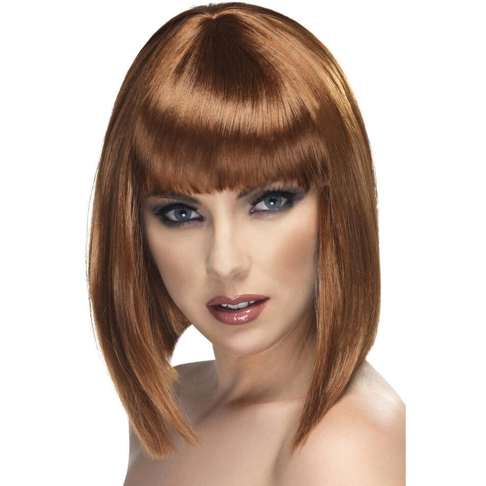 Glam Wig Adult Brown Short Blunt with Fringe Costume Hair 1