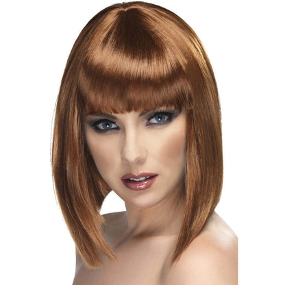 Glam Wig Adult Brown Short Blunt with Fringe Costume Hair 1