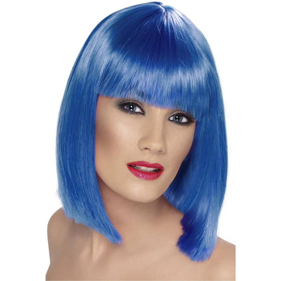 Electric Blue Wig Short Fringed Glam Style Fantasy Costume Hair 1