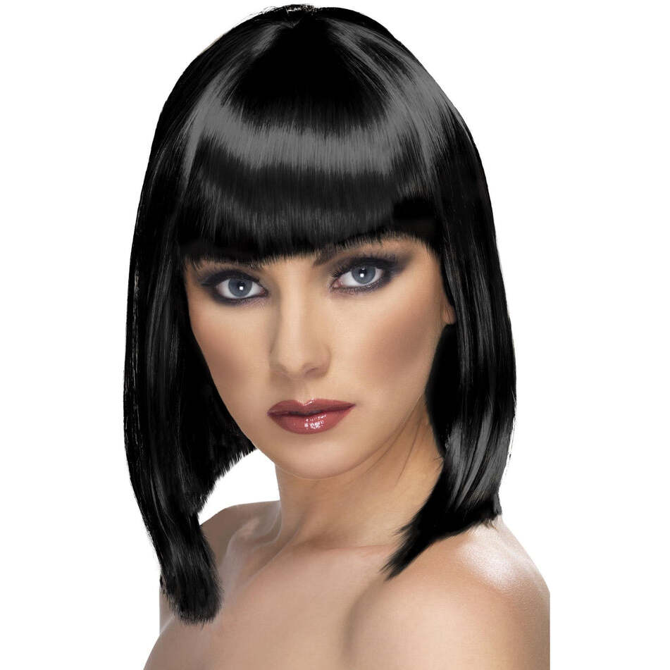Glam Wig Black Short Blunt with Fringe Adult Costume Hair 1