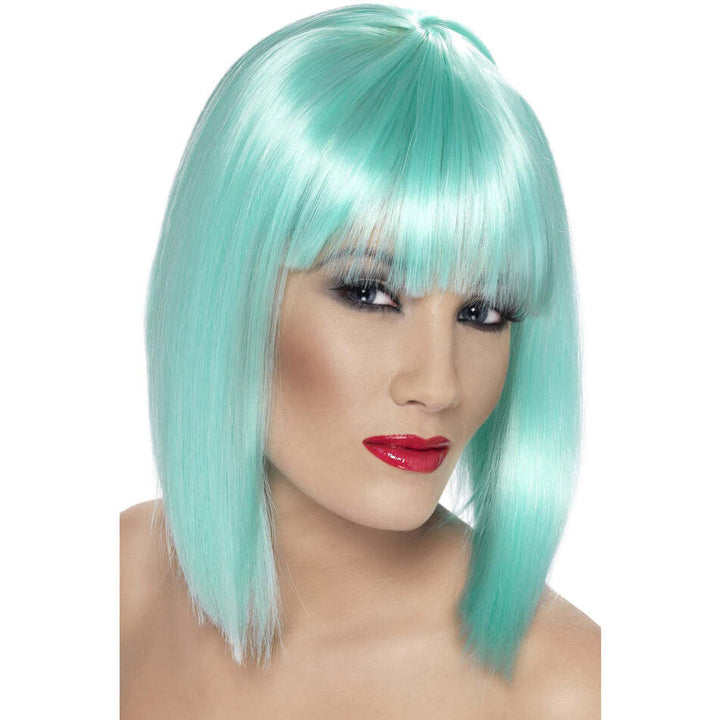 Neon Aqua Short Blunt with Fringe Adult Glam Wig 1