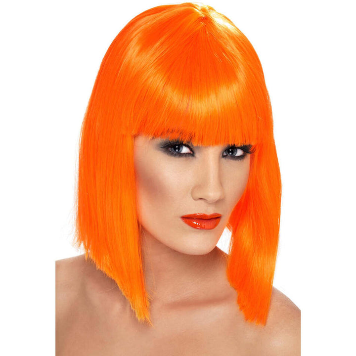 Glam Wig Neon Orange Short Blunt with Fringe Adult Costume Hair 1