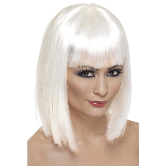 Glam Wig White Short Blunt With Fringe Adult Costume Hair 1