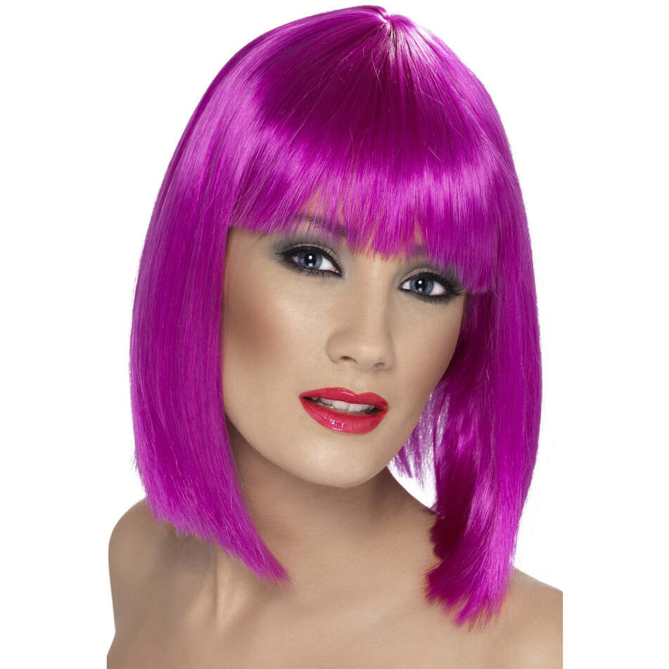 Glam Short Blunt Cut Wig with Fringe Neon Purple Adult Fantasy Costume Hair 1
