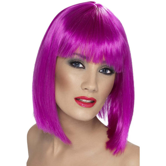 Glam Short Blunt Cut Wig with Fringe Neon Purple Adult Fantasy Costume Hair 1
