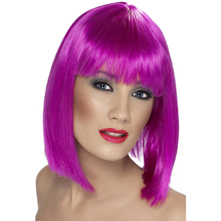 Glam Short Blunt Cut Wig with Fringe Neon Purple Adult Fantasy Costume Hair 1