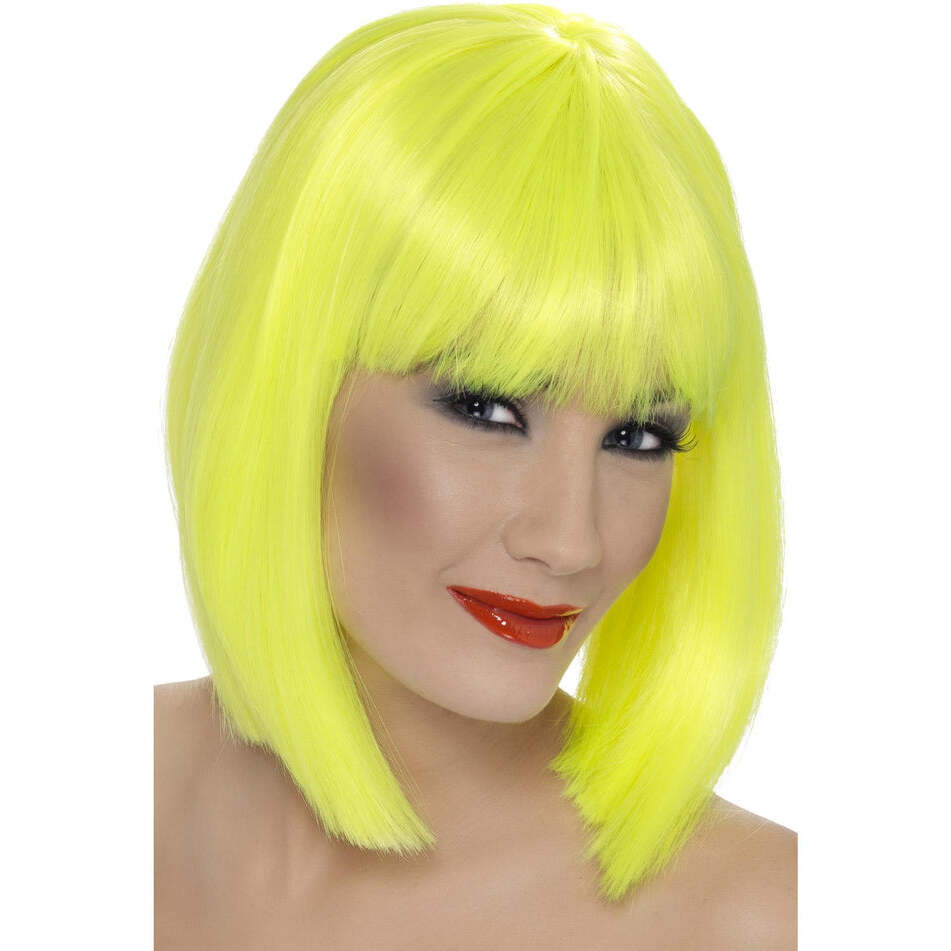 Glam Wig Yellow Short Blunt With Fringe Adult Costume Hair 1