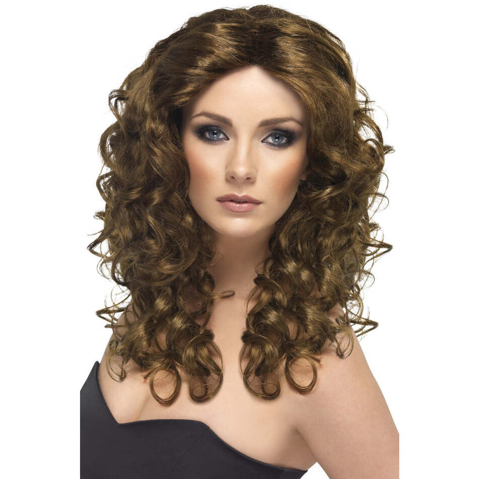 Glamour Wig Brown Long Curly Adult Costume Hair 1