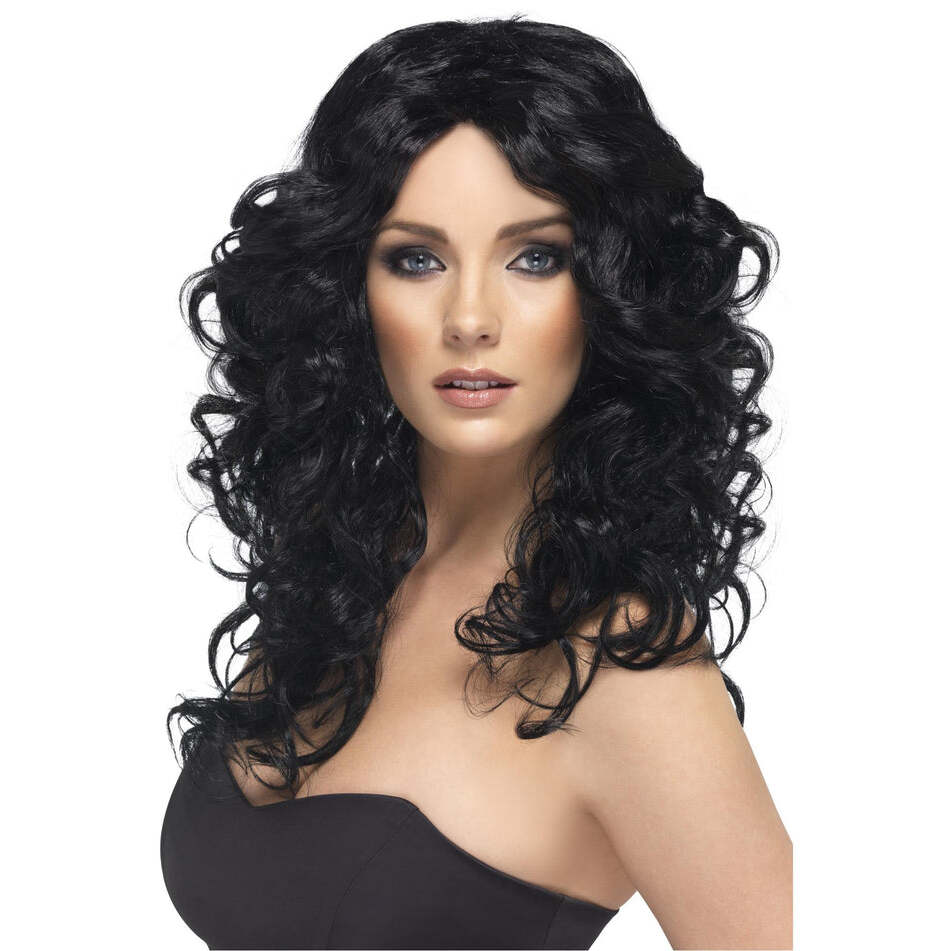 Glamour Wig Long Black Curly Adult Starlet Costume Hair 1