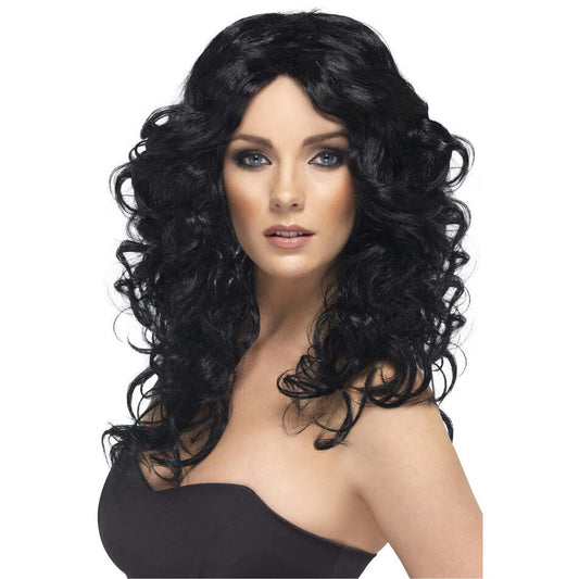 Glamour Wig Long Black Curly Adult Starlet Costume Hair 1
