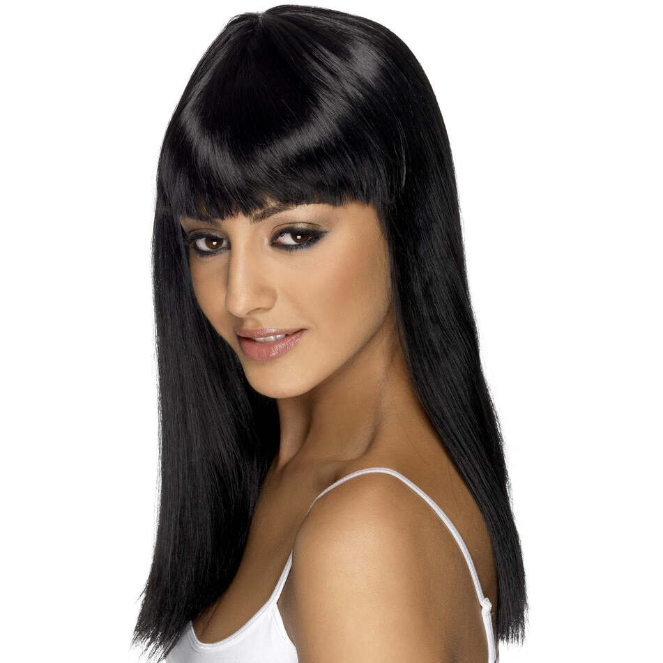 Black Glamourama Wig Long with Fringe Fantasy Costume Hair 1