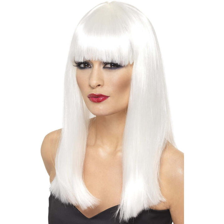 Glamourama Wig White Long Straight with Fringe Fantasy Costume Hair 1