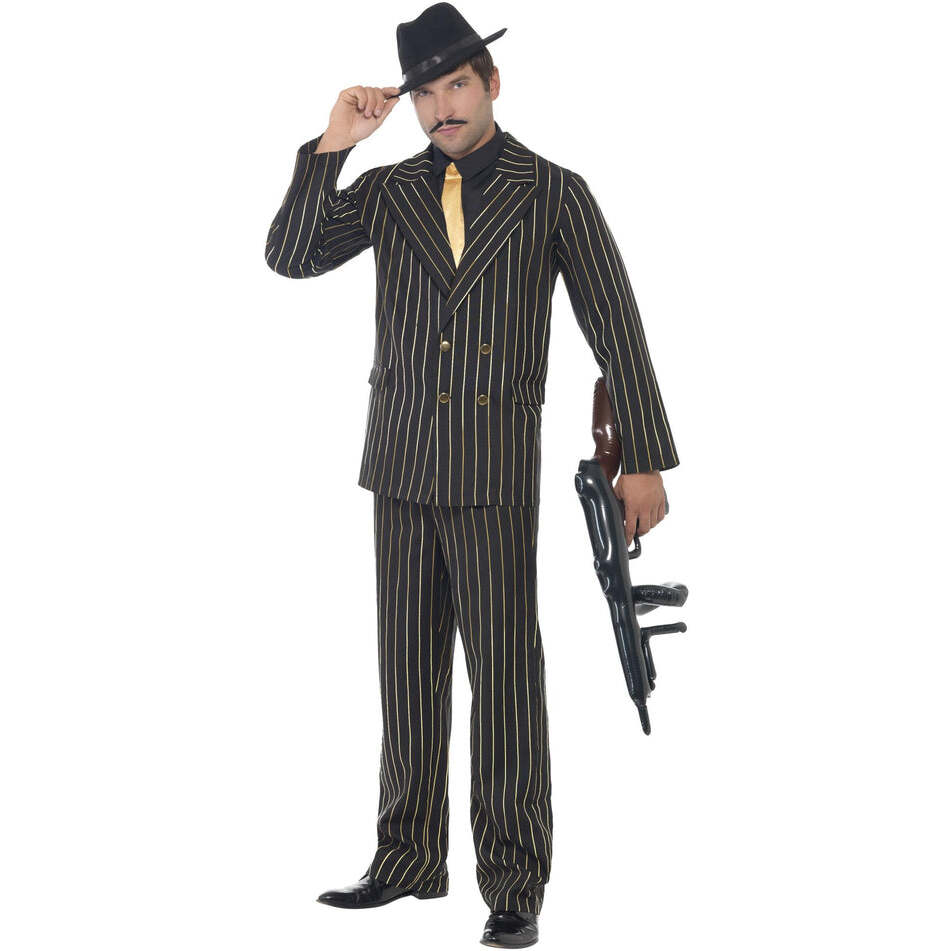 Gold Pinstripe Gangster Costume Mens Godfather Suit 1