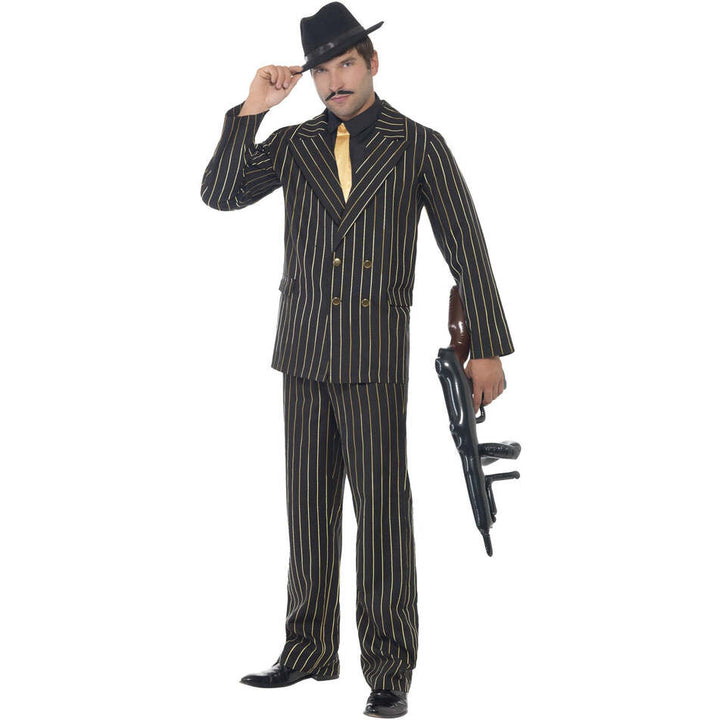 Gold Pinstripe Gangster Costume Mens Godfather Suit 1