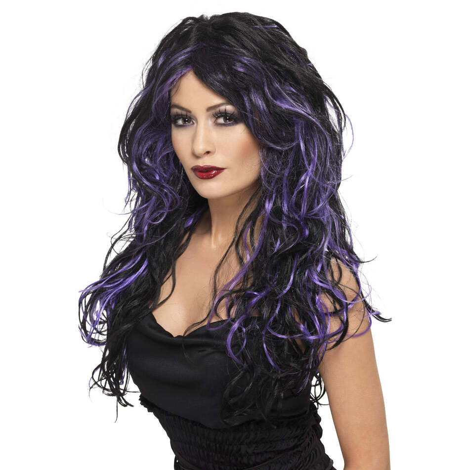 Gothic Bride Wig Long Purple and Black Halloween Glam Costume Accessory 1