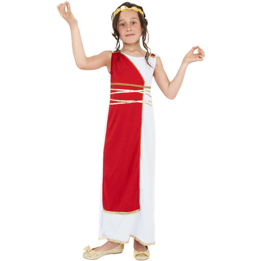 Grecian Girl Costume Kids Red White Robe Gold Headpiece 1