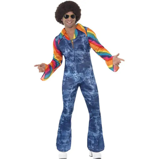 Groovier Dancer Costume Adult Blue Disco Jumpsuit 1