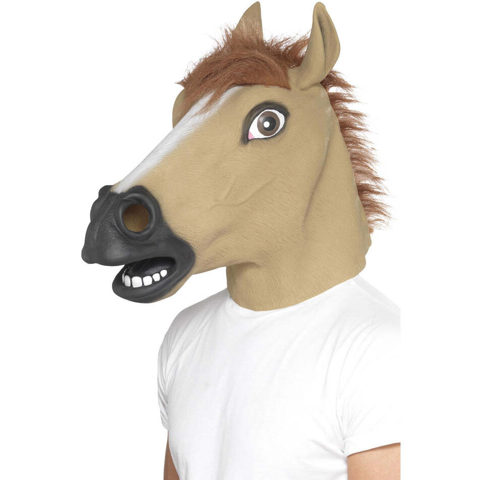 Horse Mask Overhead Brown Latex with Fur Adult Costume Accessory 1