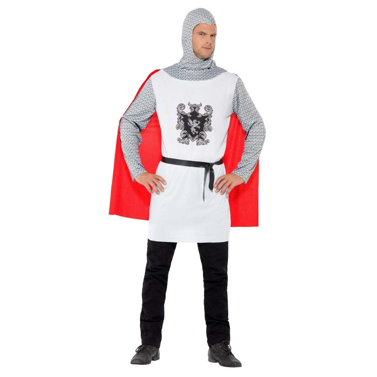 Knight Costume Adult White Top Attached Cape Belt Hood Outfit 1