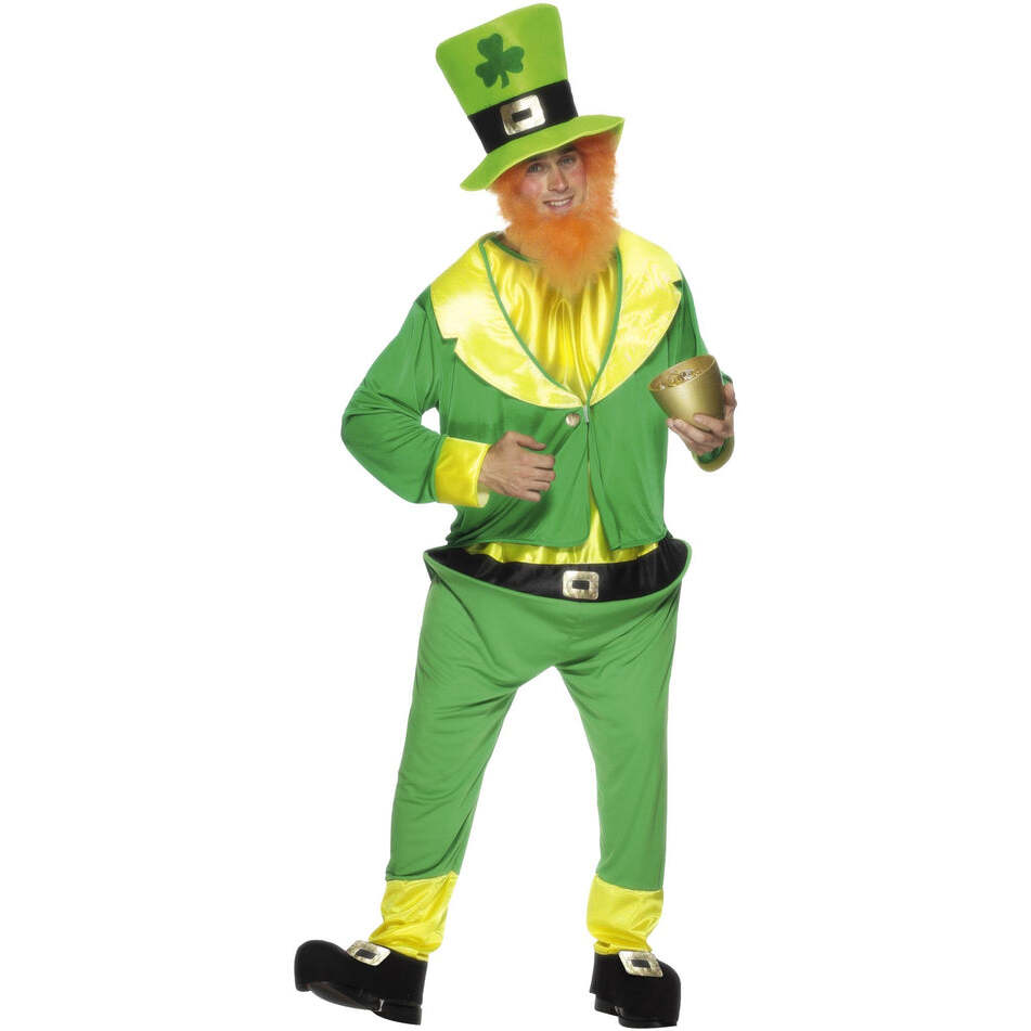 Leprechaun Costume Green Jumpsuit Jacket Hat and Ginger Beard 1