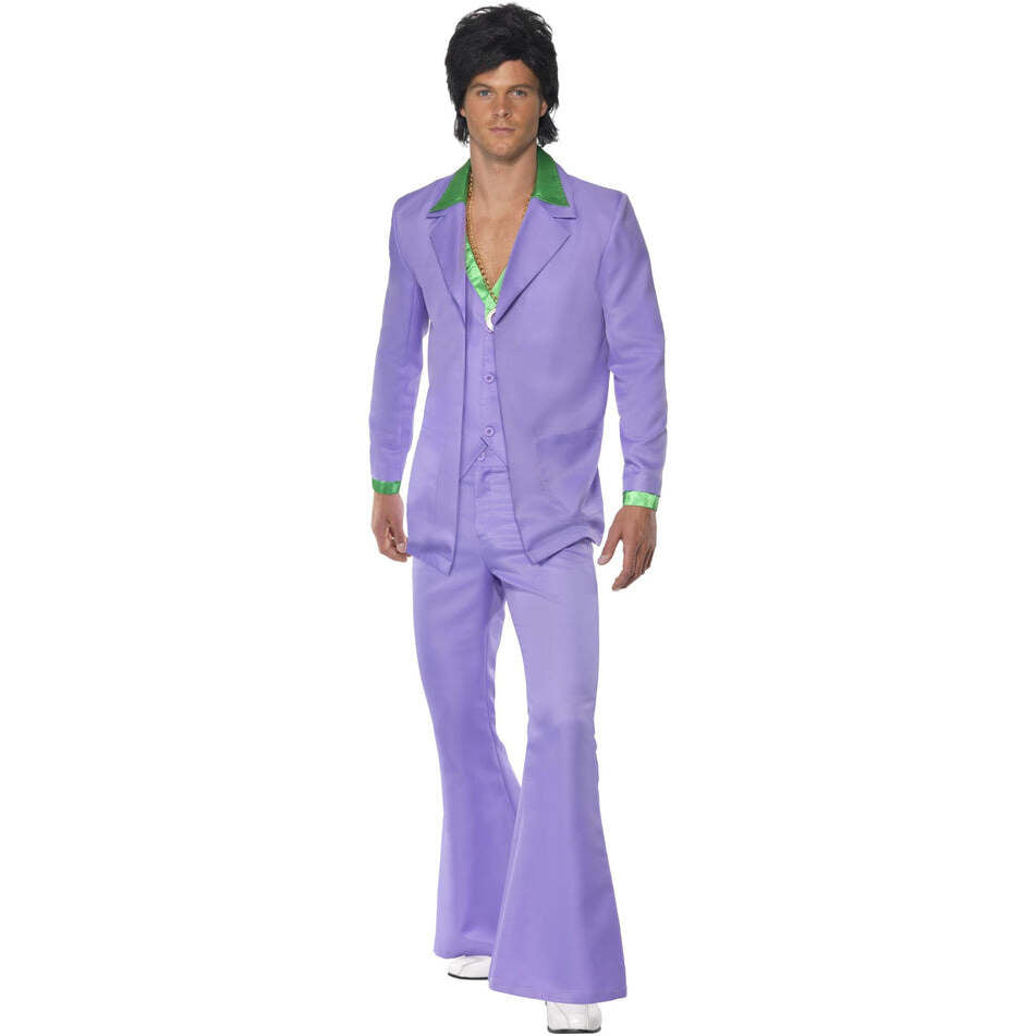 Lavender 70s Suit Costume Purple Jacket with Mock Shirt Waistcoat and Trousers 1
