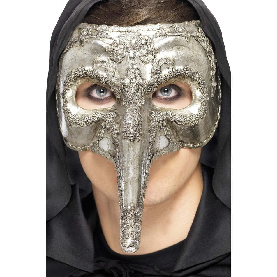 Venetian Capitano Mask Adult Silver Halloween Luxury Costume Accessory 1