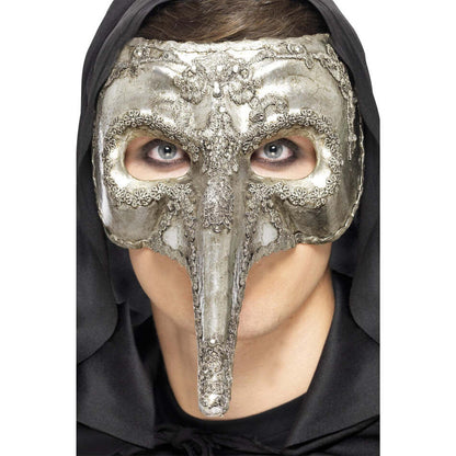 Venetian Capitano Mask Adult Silver Halloween Luxury Costume Accessory 1
