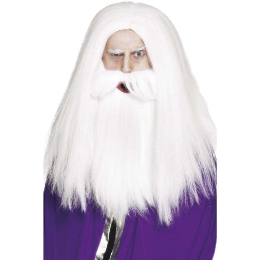 Magician Set White Wig and Beard Wizard Costume Hair for Men 1