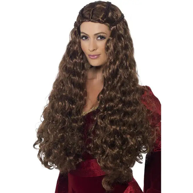 Medieval Princess Wig Brown Extra Long with Plaits Adult Costume Hair 1
