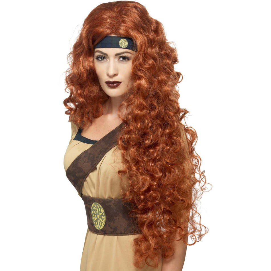 Medieval Warrior Queen Extra Long Curly Auburn Adult Wig 1