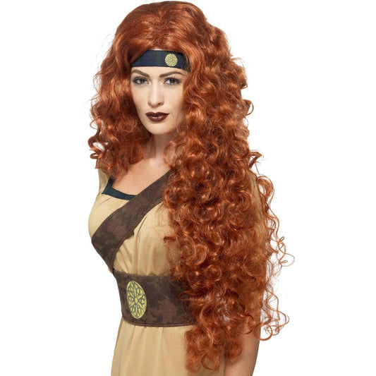 Medieval Warrior Queen Extra Long Curly Auburn Adult Wig 1