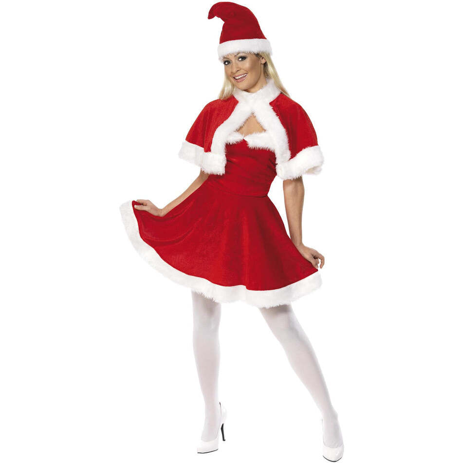 Miss Santa Costume Adult Red White Dress Cape and Hat 1