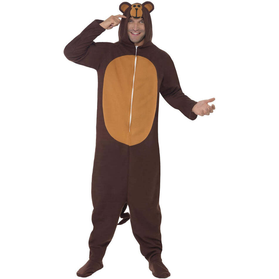 Monkey Costume Brown Adult Hooded Onesie 1