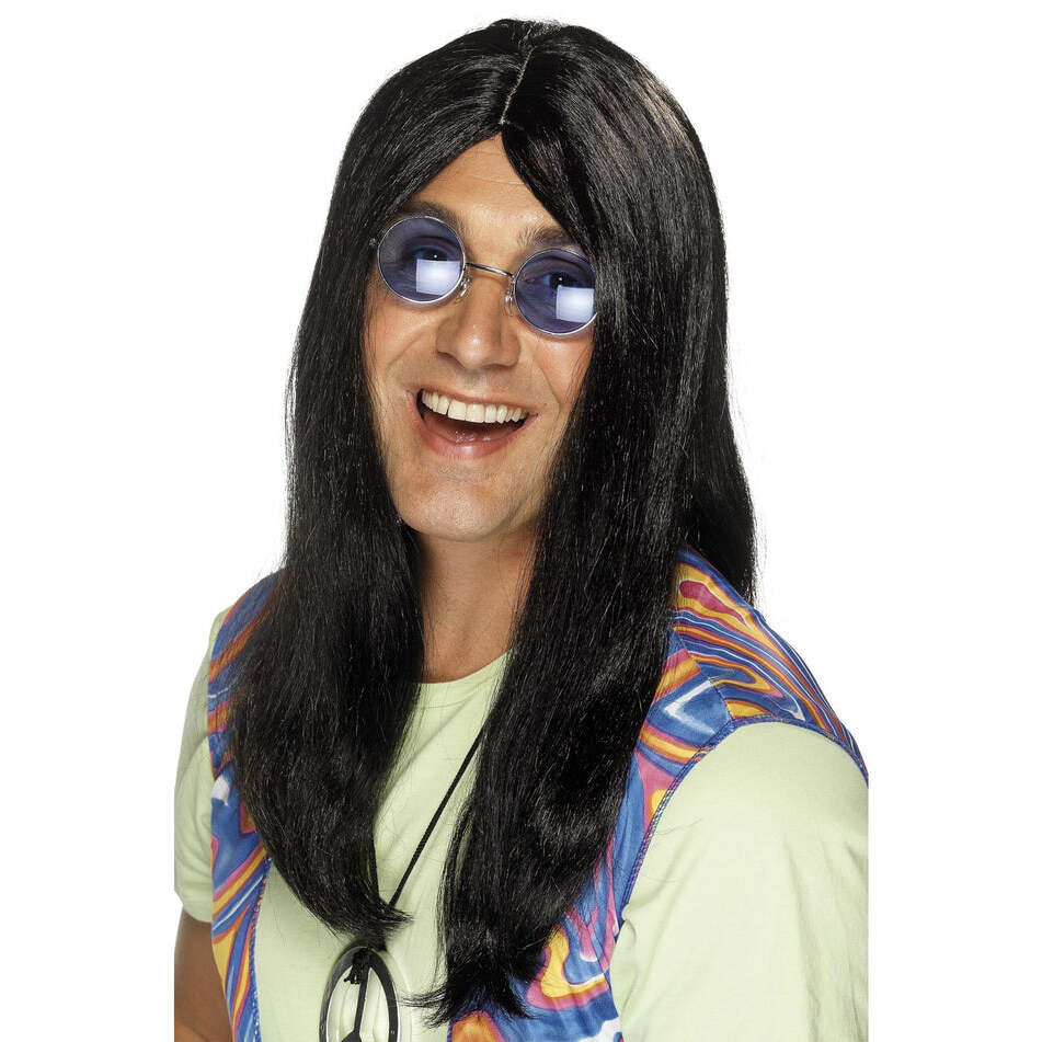 Neil Hippy Wig Adult Black with Centre Parting Costume Accessory 1