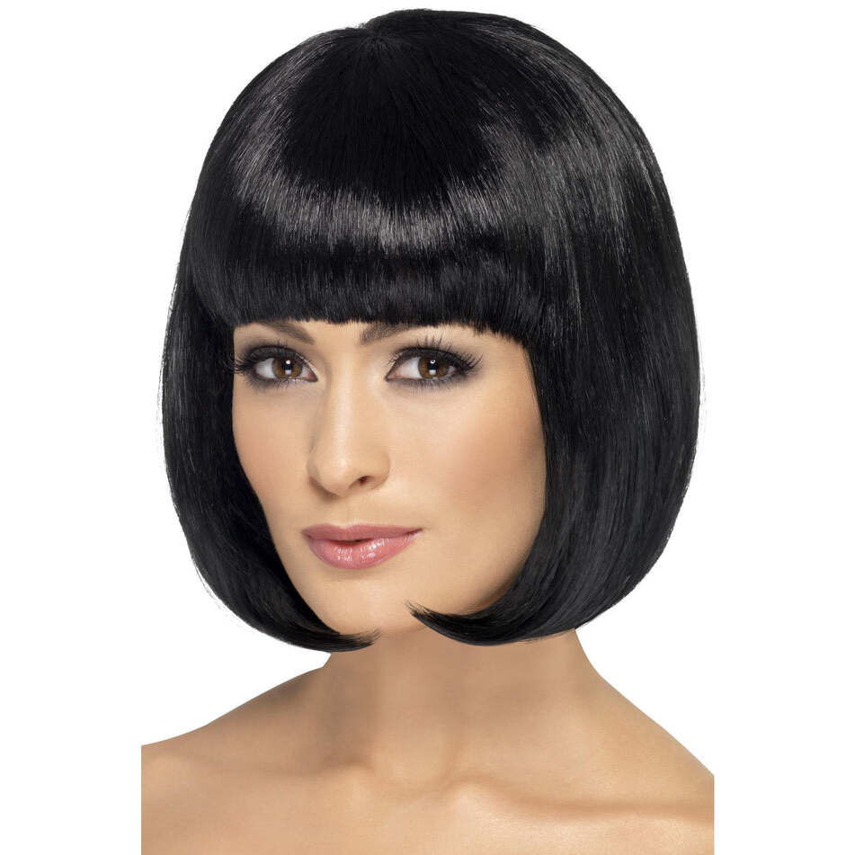 Partyrama Wig 12 Inch Adult Black Short Bob with Fringe Costume Hair 1