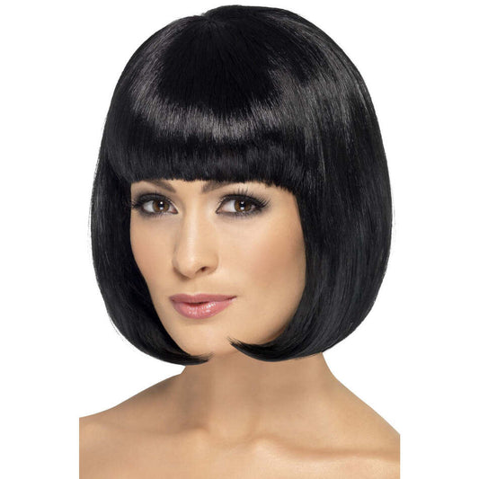 Partyrama Wig 12 Inch Adult Black Short Bob with Fringe Costume Hair 1