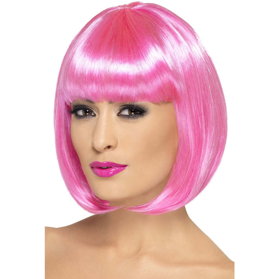 Partyrama Wig 12 Inch Adult Pink Short Bob with Fringe 1