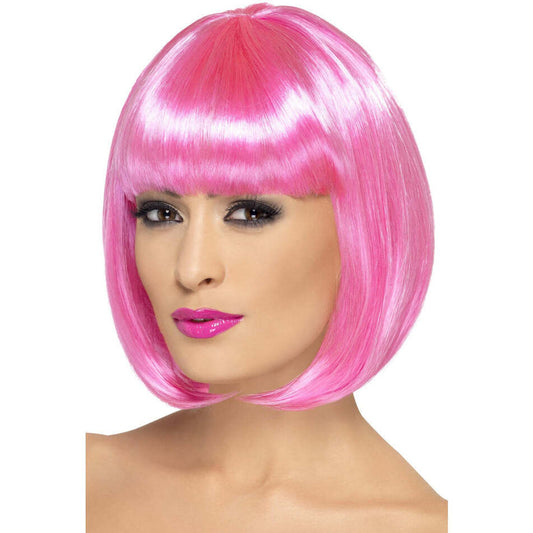 Partyrama Wig 12 Inch Adult Pink Short Bob with Fringe 1