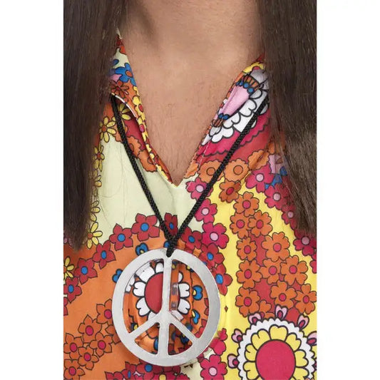 Peace Sign Medallion Adult Silver Coloured Hippy Flower Power Costume Accessory 1