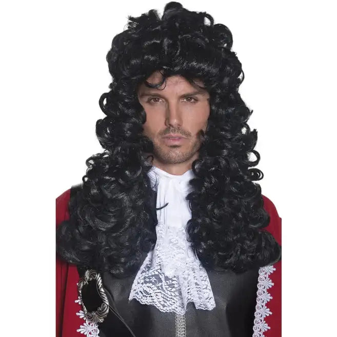 Pirate Captain Wig Adult Black Long Curly Captain Hook Costume Hair 1