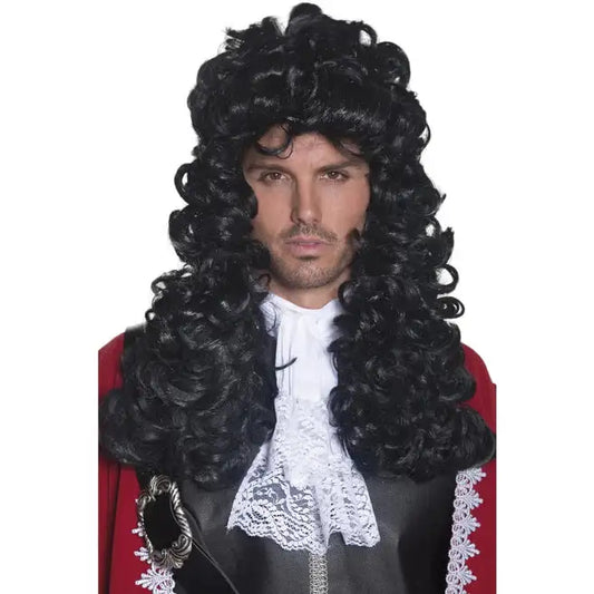 Pirate Captain Wig Adult Black Long Curly Captain Hook Costume Hair 1