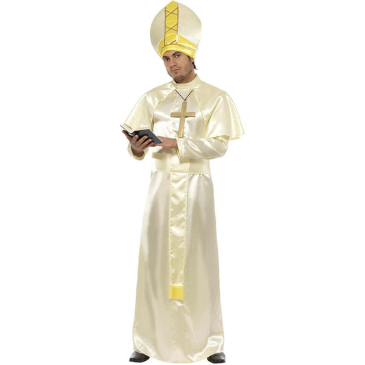 Pope Costume Adult Cream Robe Sash Hat Necklace Cape 1