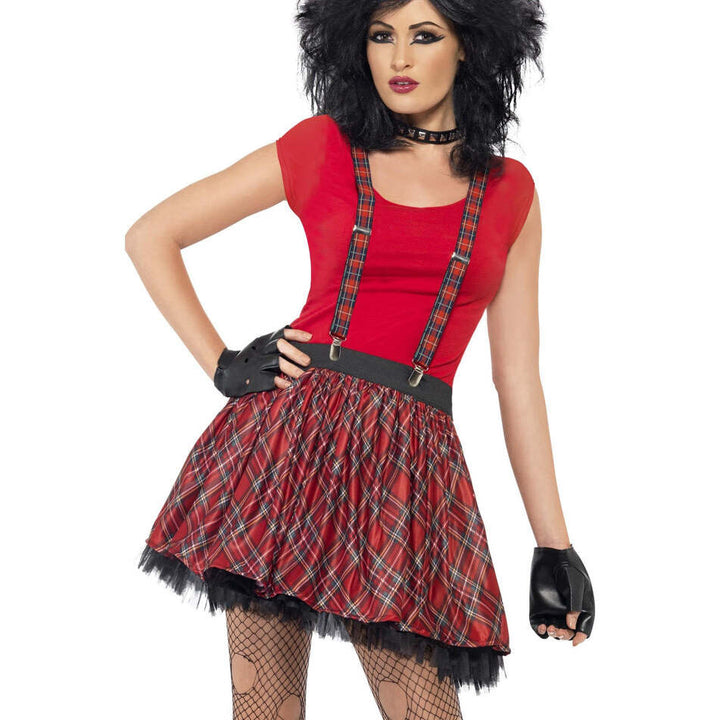 Punk Kit Adult Red Tartan with Tutu Braces and Fingerless Gloves 1