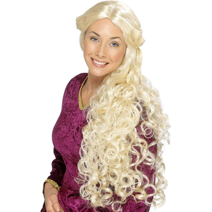 Renaissance Wig Adult Blonde Very Long Centre Skin Parting Historical Costume Accessory 1