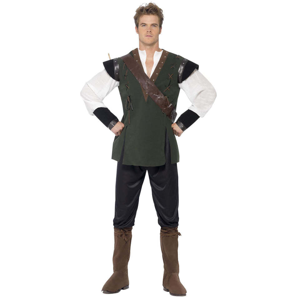 Robin Hood Costume Adult Green Trousers Tabard Shirt Sholder Belt Arrow Holder and Boot Covers 1