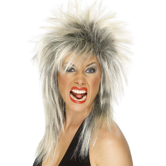 80s Rock Diva Wig Adult Blonde Two Tone Tina Turner Style Costume Accessory 1