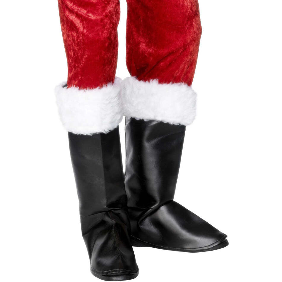 Santa Boot Covers Black with White Fur Xmas Costume Shoes 1