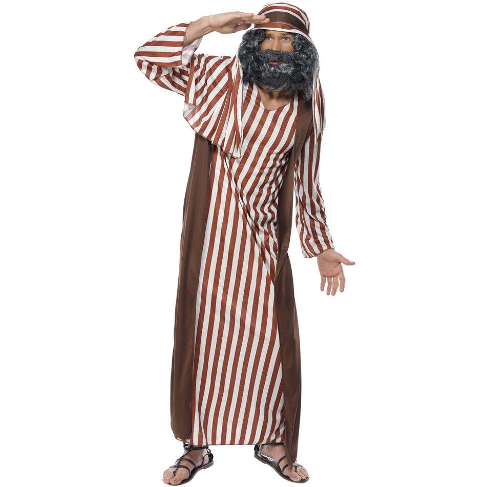 Shepherd Costume Adult Striped Nativity Robe and Headpiece 1