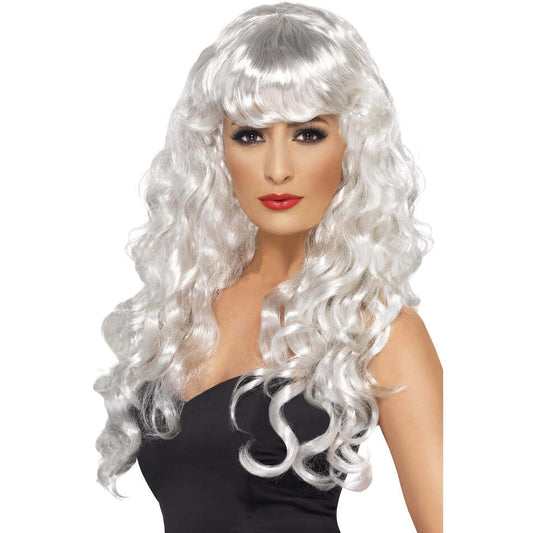 Siren Wig Adult White Long Curly with Fringe Fantasy Costume Hair 1